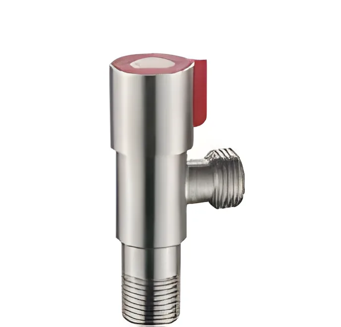 Llave de paso de escuadra con maneta plana roja
