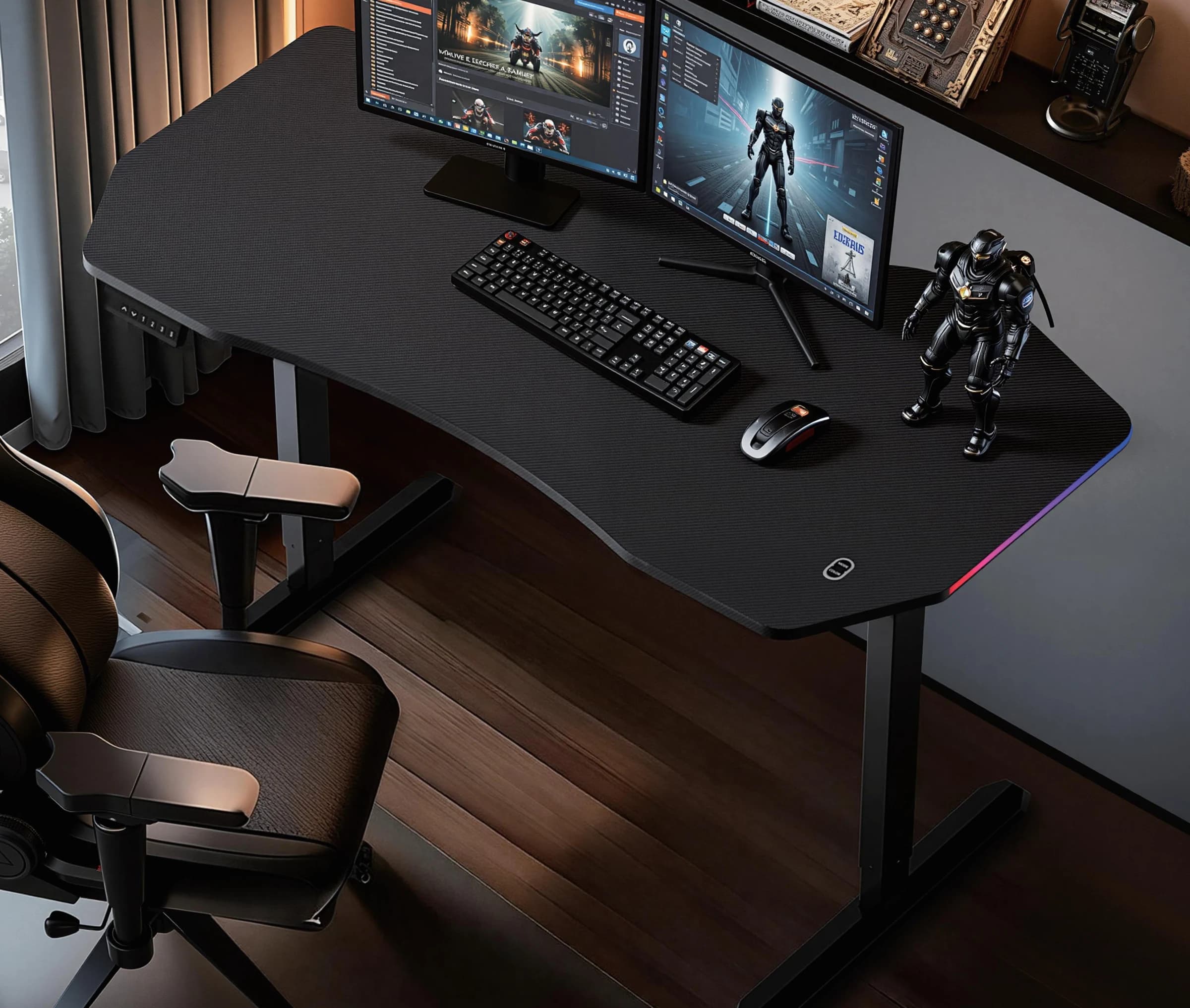 Escritorio gamer regulable eléctrico de tapa contorneada 140 × 70 cm
