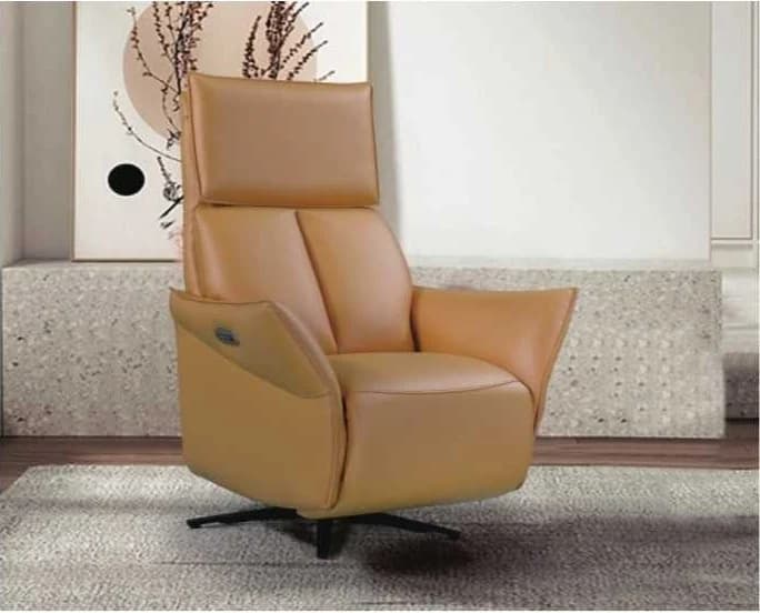 Sillón Caspe · Sillón reclinable con base en estrella, caramelo