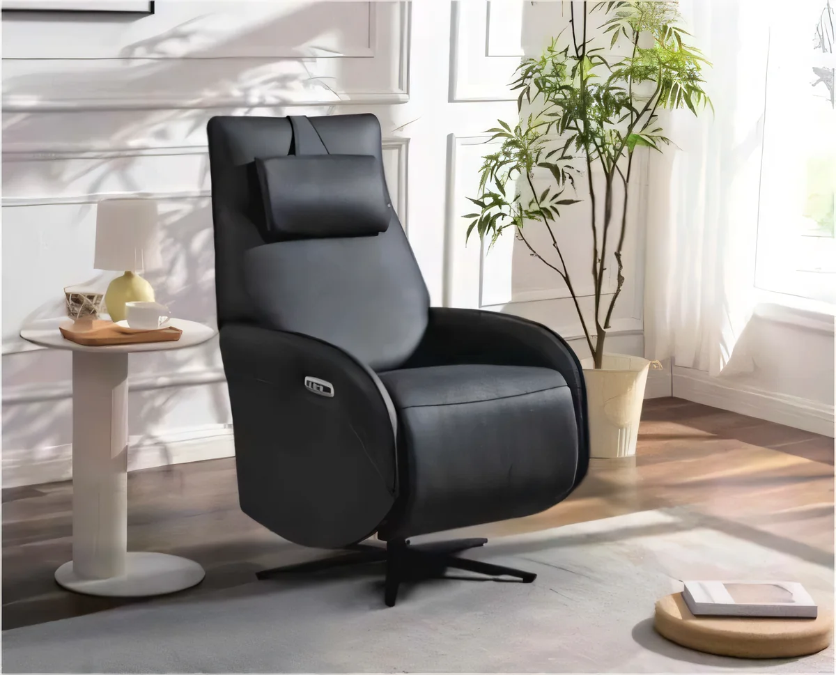 Sillón Trapiche · Sillón reclinable con apoyacabezas y base en estrella, negro