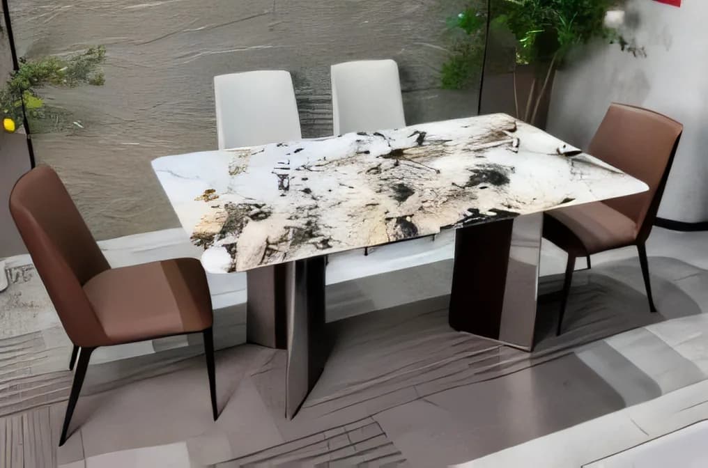 Mesa de comedor con tapa de piedra sinterizada 160 × 90 y 140 × 80 cm · modelo 12