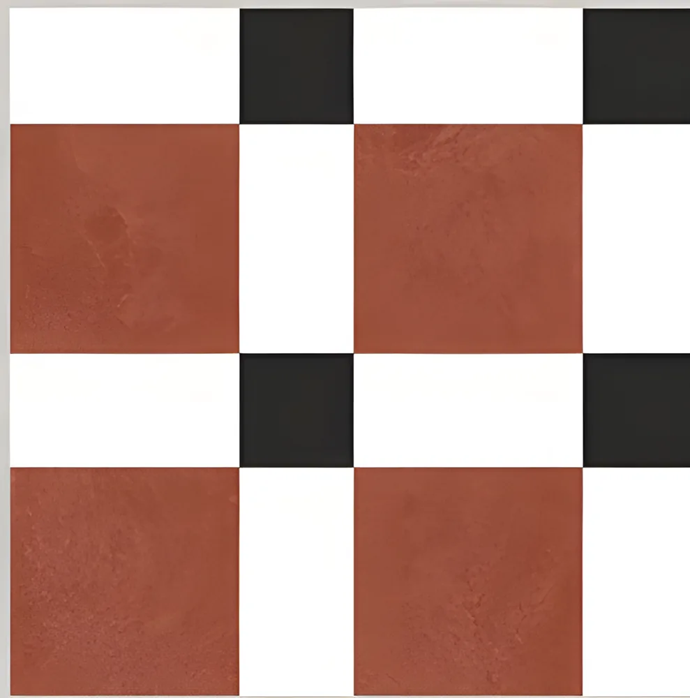 Porcelanato decorado damero rojo y negro 40 × 40