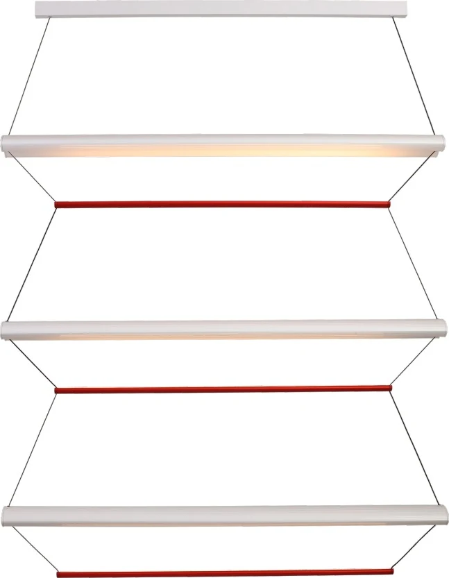 Colgante de tres barras de aluminio escalonadas blanco y rojo 120 cm