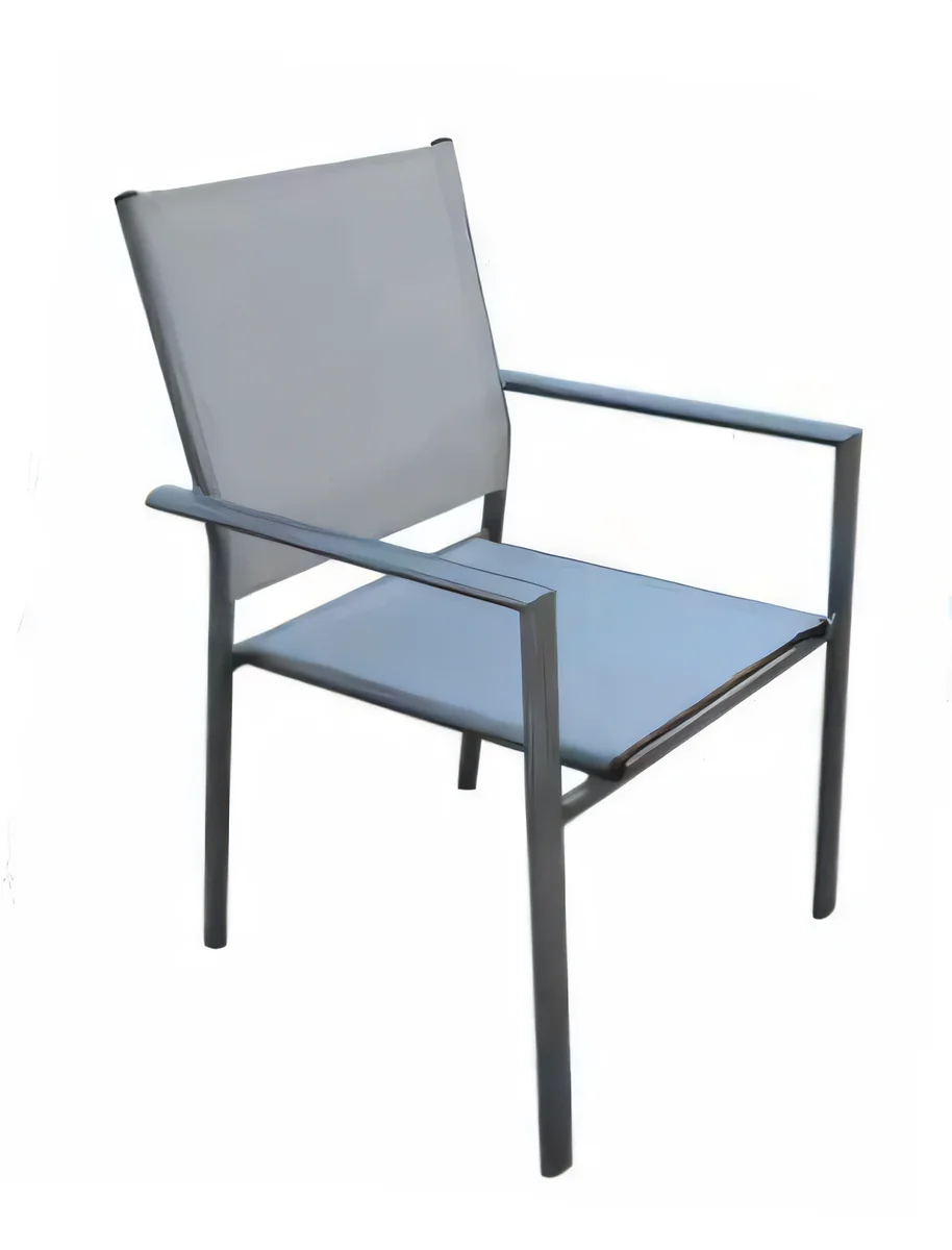 Silla de exterior de acero con textileno, gris · modelo 04