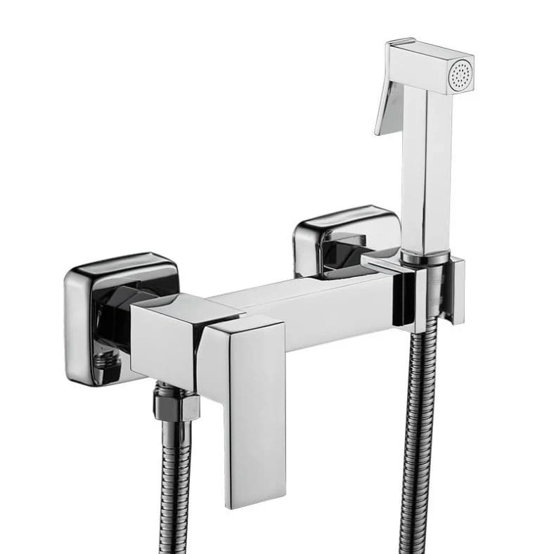 Mezcladora de pared con ducha higiénica, cuadrada