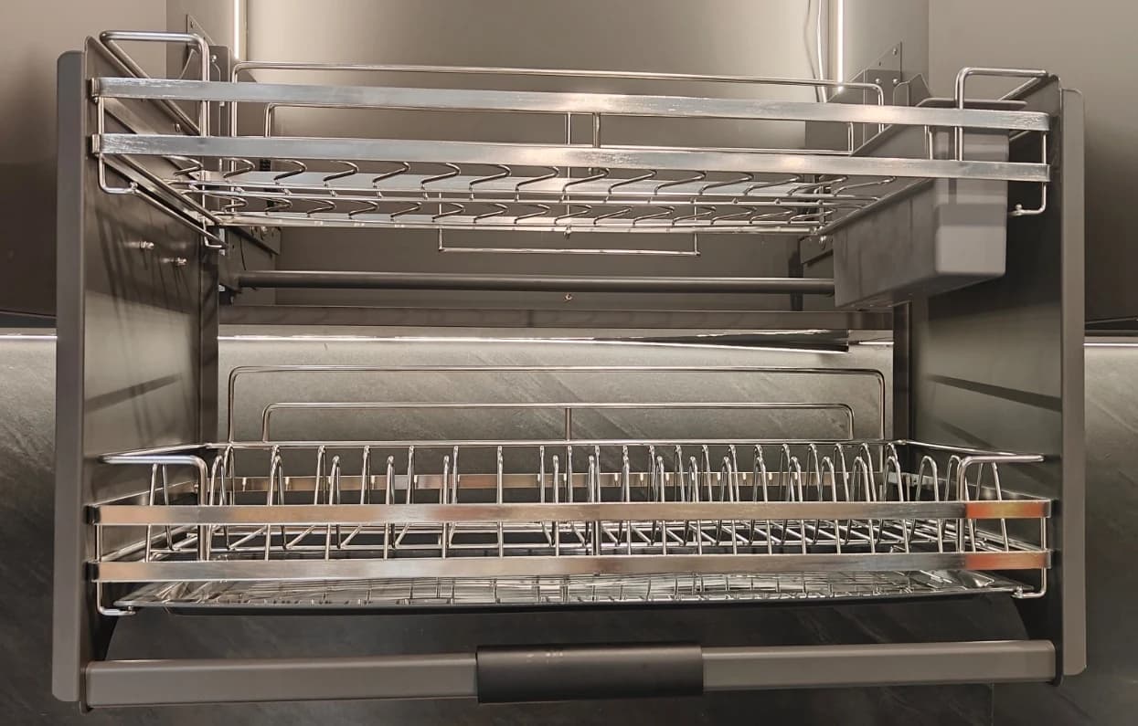 Canasto elevable de acero inoxidable para platos y bowls, mueble de 60 a 80 cm