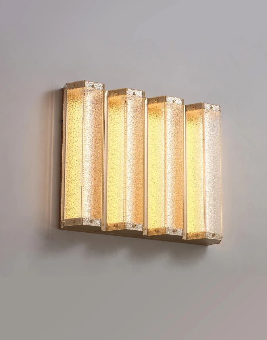 Plafón de cuatro columnas de vidrio tallado dorado 38,5 × 49 cm