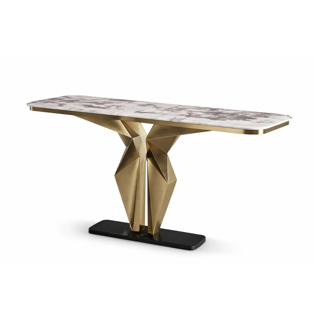 Consola con pie facetado dorado 140 × 40 cm
