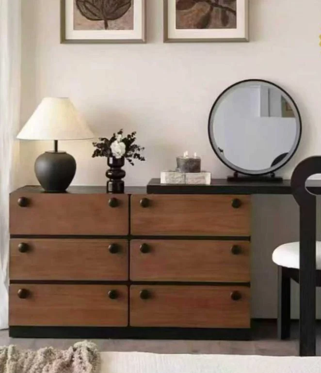 Tocador de dos cuerpos con espejo y banqueta, nogal y negro, 120 × 40 cm · modelo 01