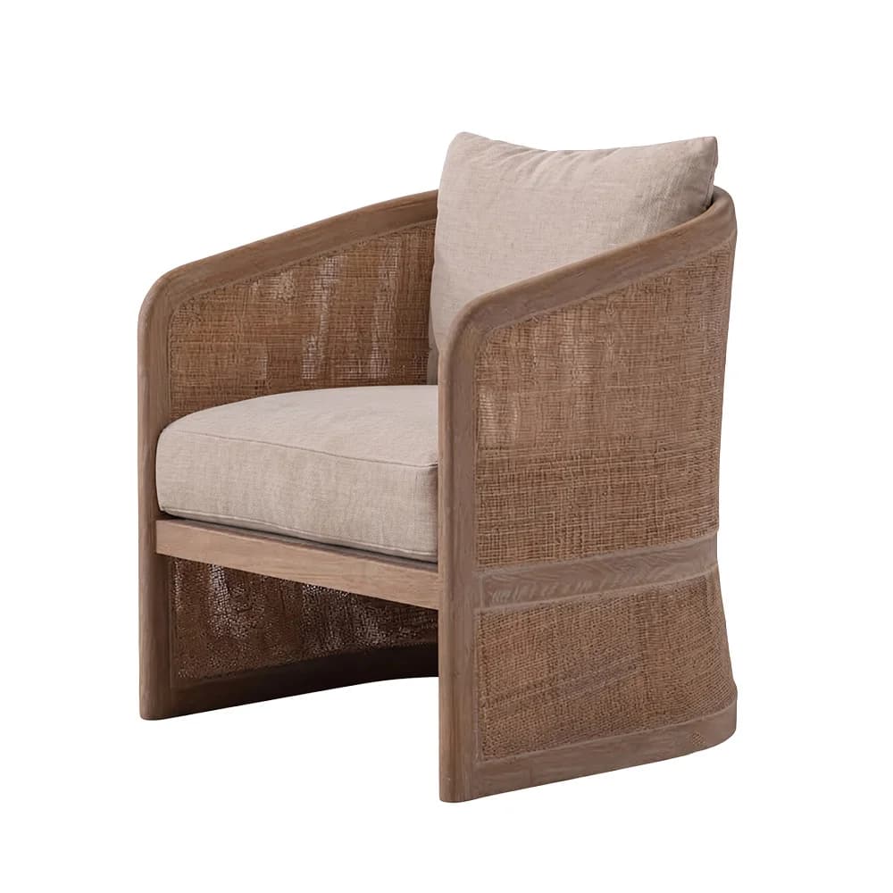 Sillón Barita · Sillón tipo barril con laterales calados 68 × 74 cm