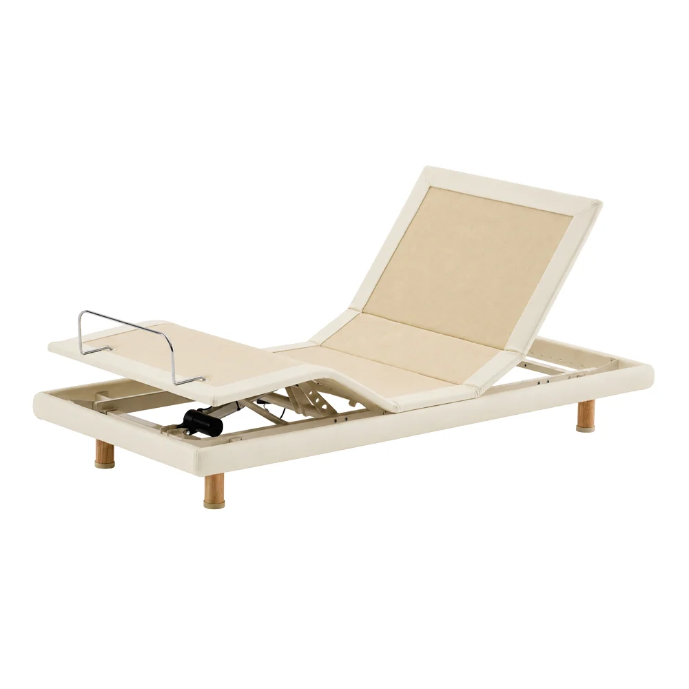 Base articulada tapizada en crema con patas símil madera, 2 motores