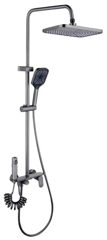Columna de ducha con lluvia rectangular, ducha higiénica y mezclador de pared