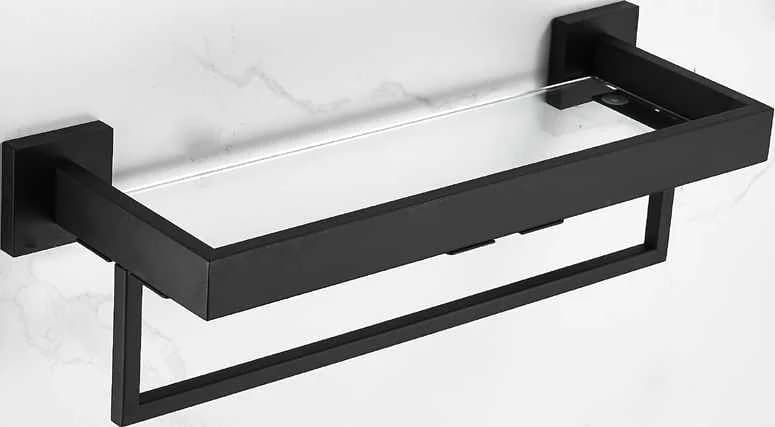 Estante transparente con toallero cuadrado plano negro mate