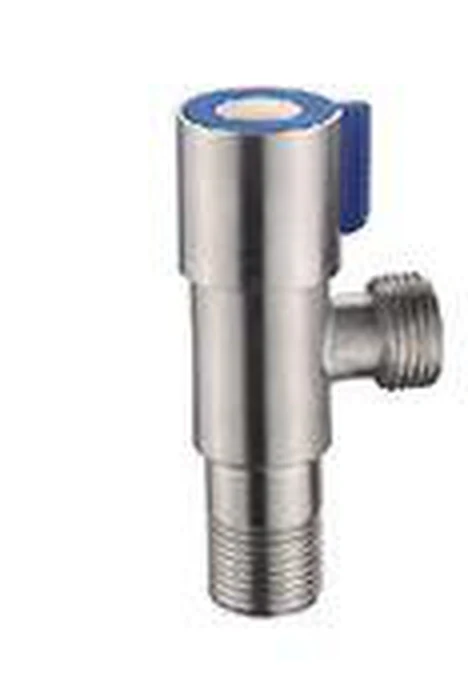 Llave de paso de escuadra con maneta plana e indicador azul