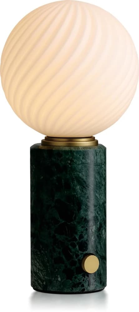 Lámpara de mesa de globo de vidrio sobre cilindro de mármol verde Ø 15 cm