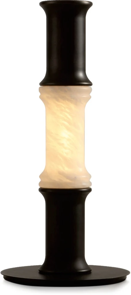 Lámpara de mesa de carrete negro con cuerpo de alabastro Ø 22 cm