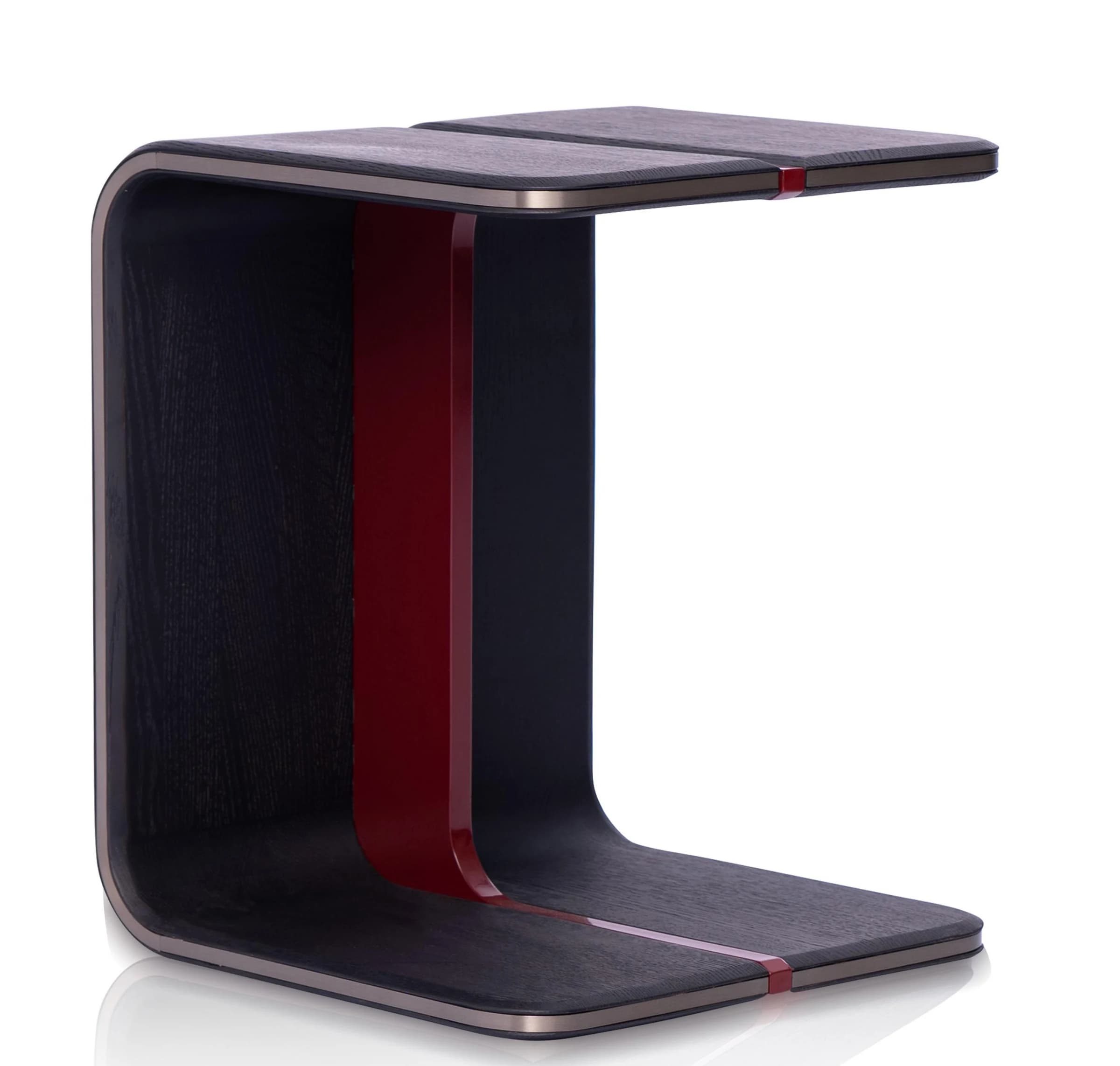 Mesa auxiliar en C con filete rojo 42 × 40 cm