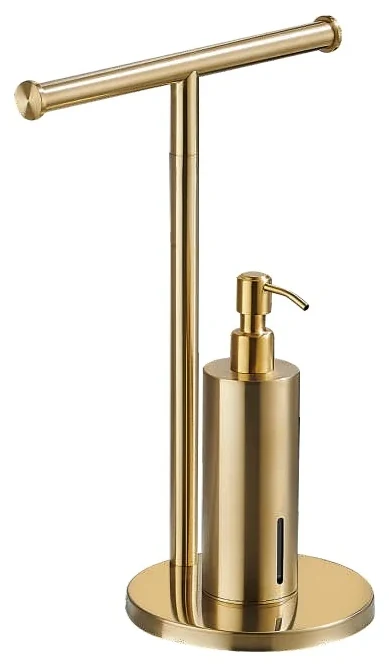 Dispenser de jabón de apoyo con pie dorado cepillado