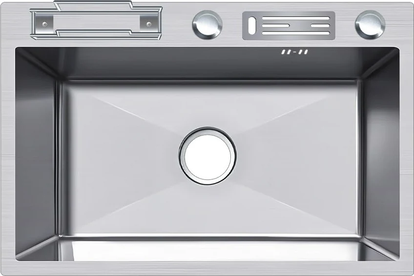 Bacha de cocina simple de acero inoxidable 75 × 45 con barra de accesorios