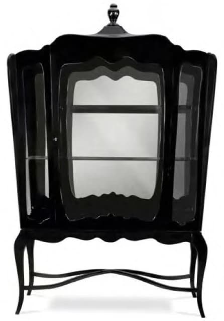 Vitrina negra de líneas curvas sobre patas 137 cm
