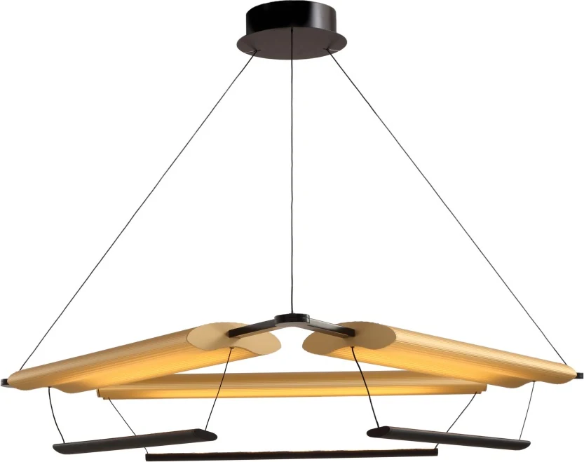 Colgante triangular de tres barras de aluminio dorado y negro 122 cm
