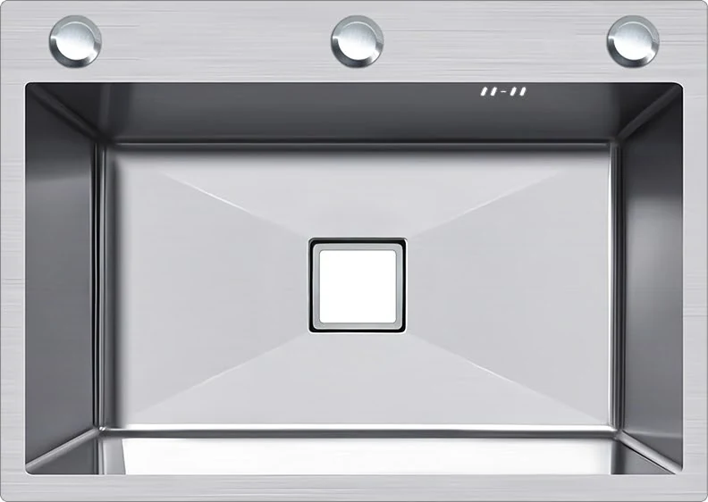 Bacha de cocina simple de acero inoxidable 60 × 45 con desagüe cuadrado