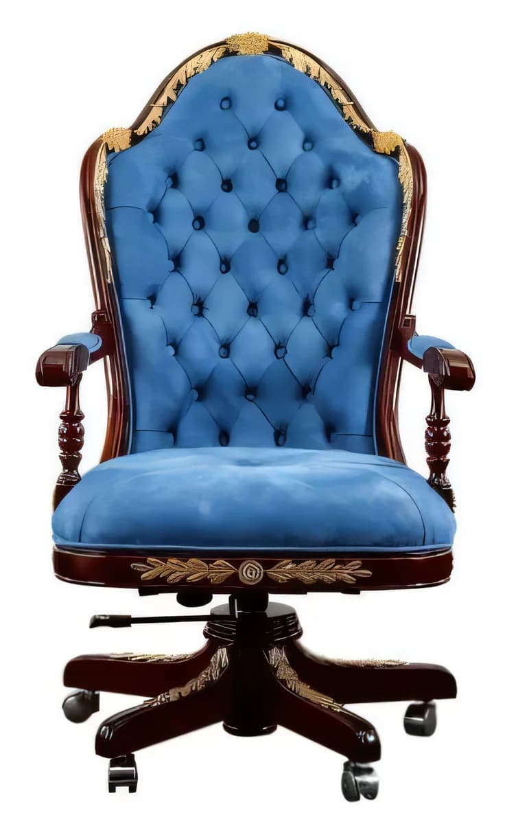 Silla Montisola · Silla de escritorio capitoné con ruedas y tapizado azul 90 × 70 cm