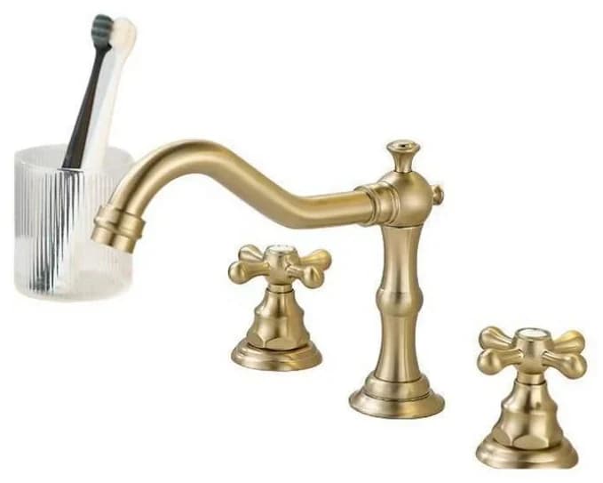 Grifería de lavatorio de tres piezas clásica con manijas cruz, bronce antiguo