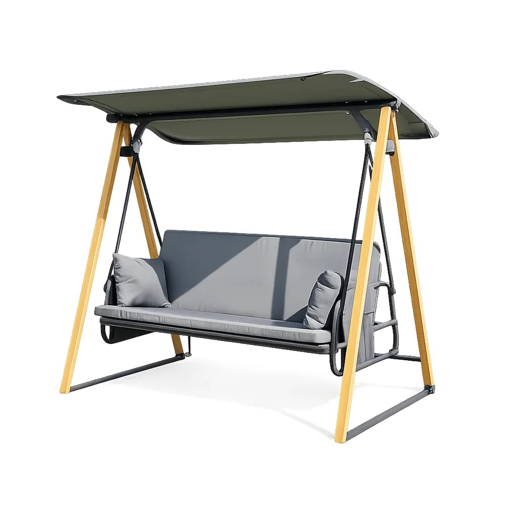 Hamaca de jardín con techo, estructura de acero y asiento con almohadones · modelo 03