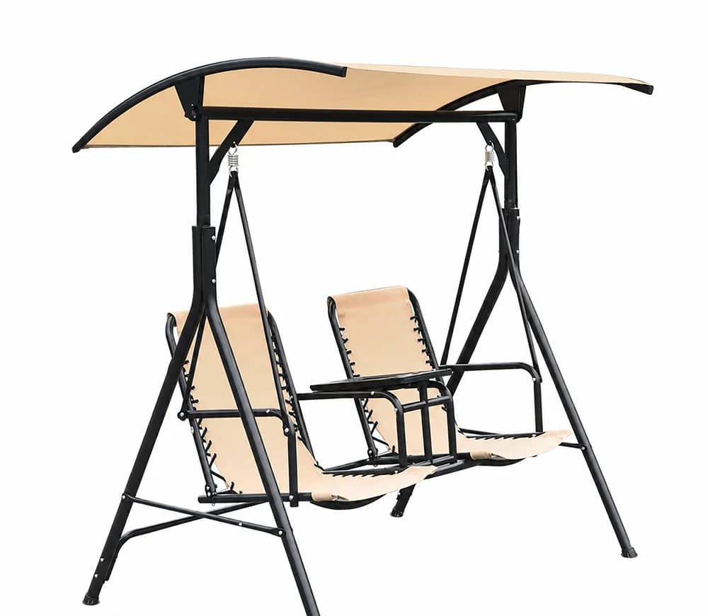 Hamaca de jardín con techo, estructura de acero y asiento con textileno
