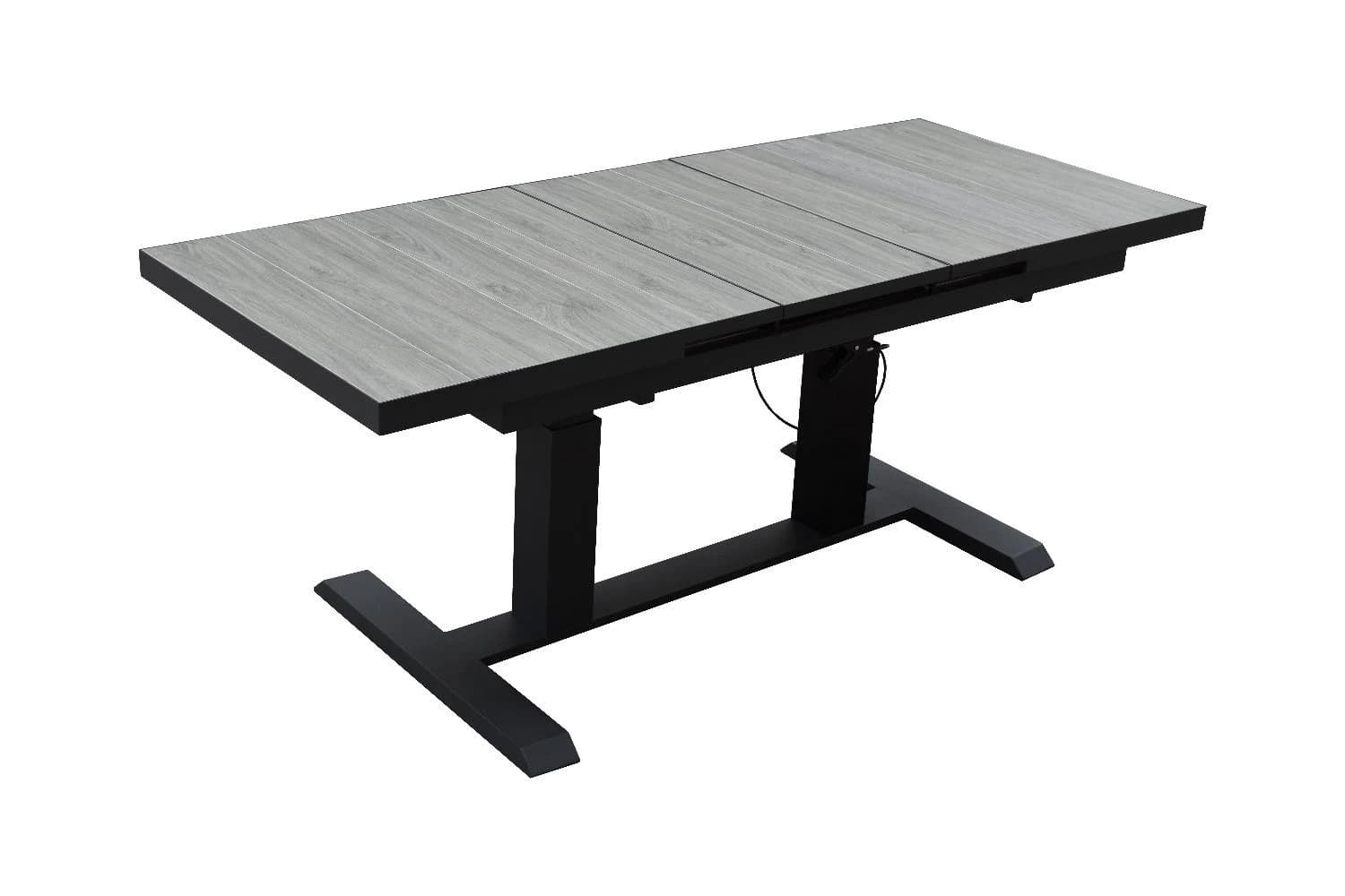 Mesa elevable y extensible de exterior con pie central